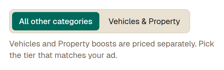 Check which tier you are looking at. Vehicles and property boosts are priced separately from everything else. The toggle at the top of the page switches between the two, and the prices change with it.